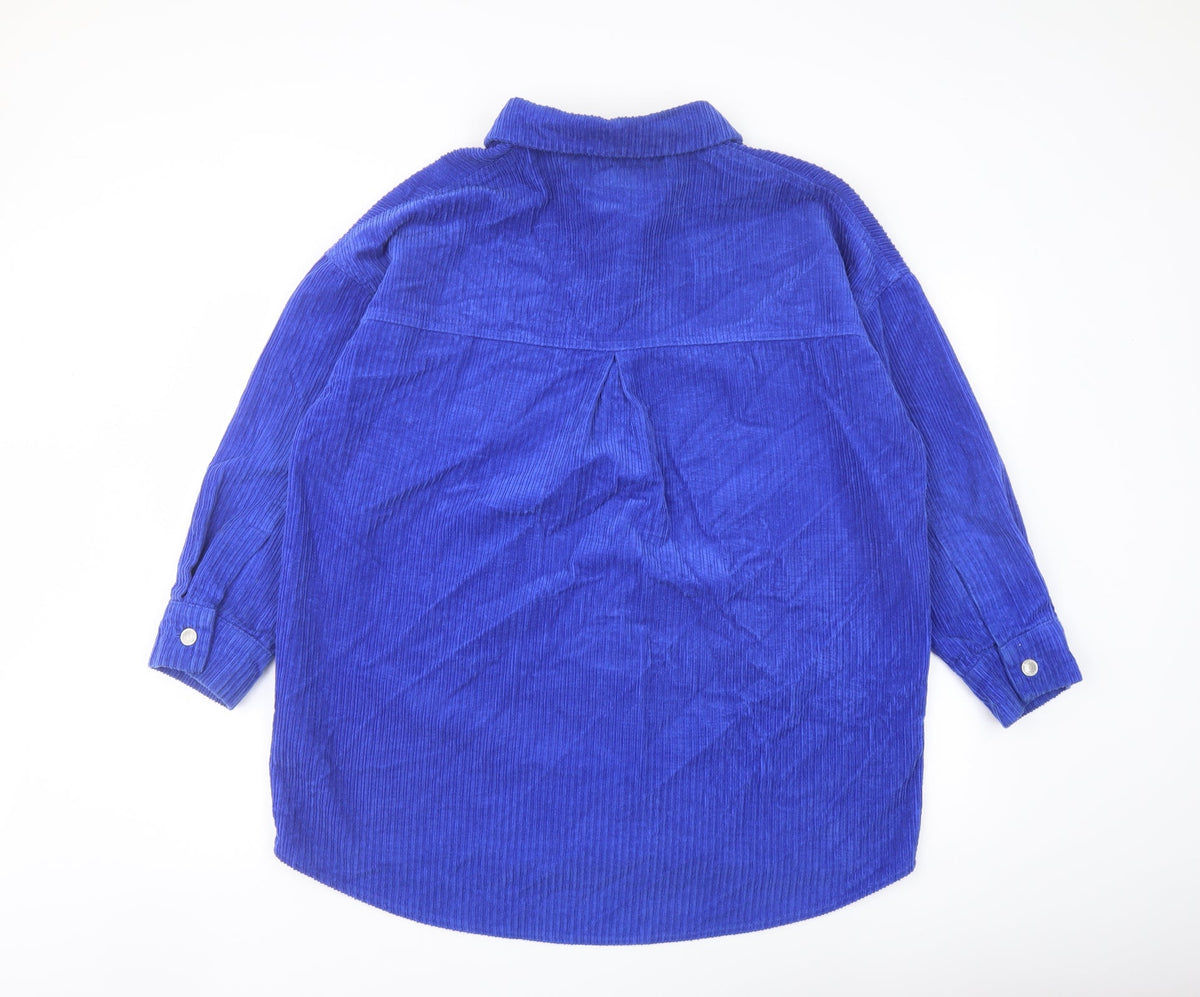 Back view of Denim & Co. women’s blue jacket, size UK 14, button