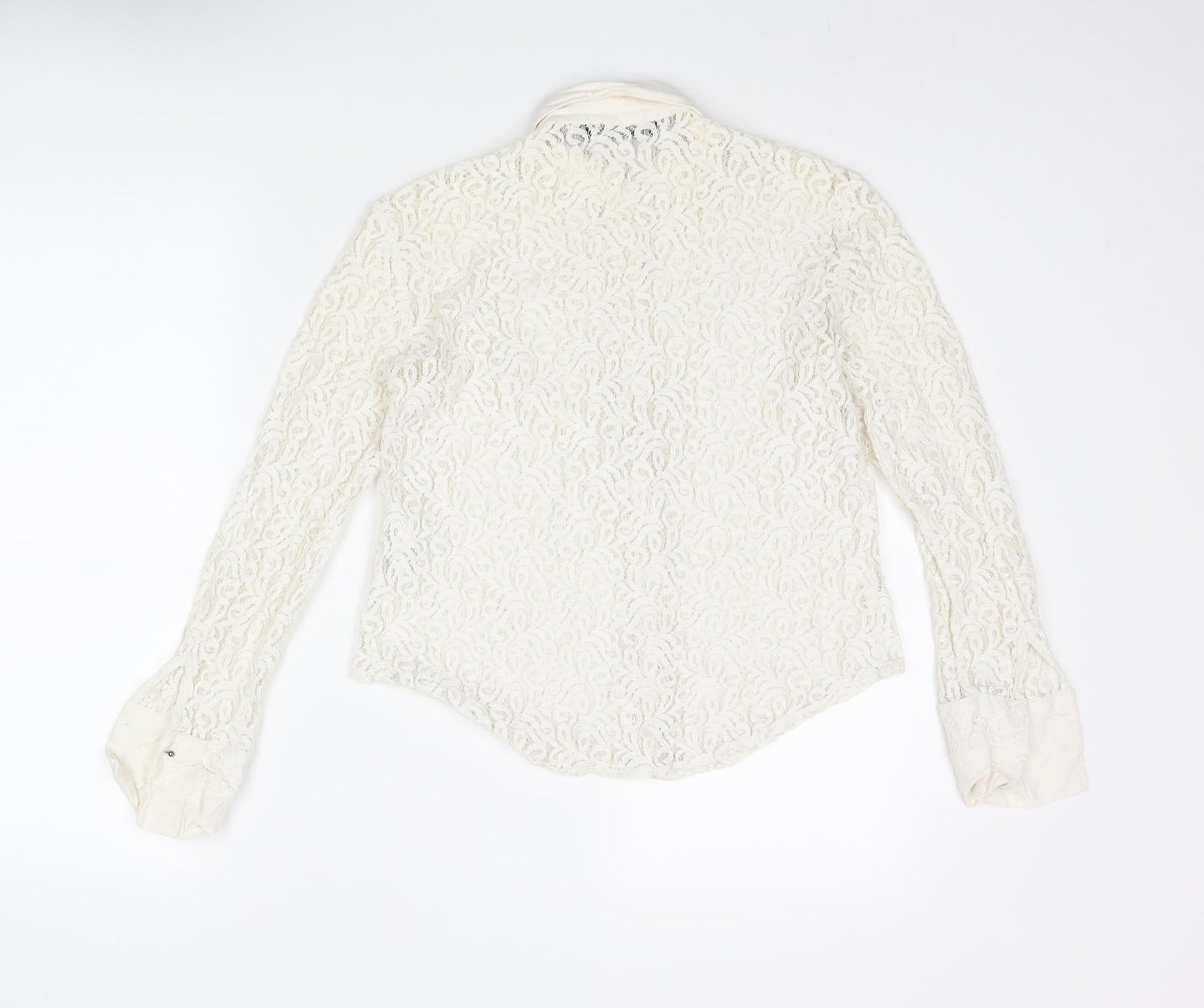 Zara Womens Ivory Cotton Basic Blouse Size S Collared