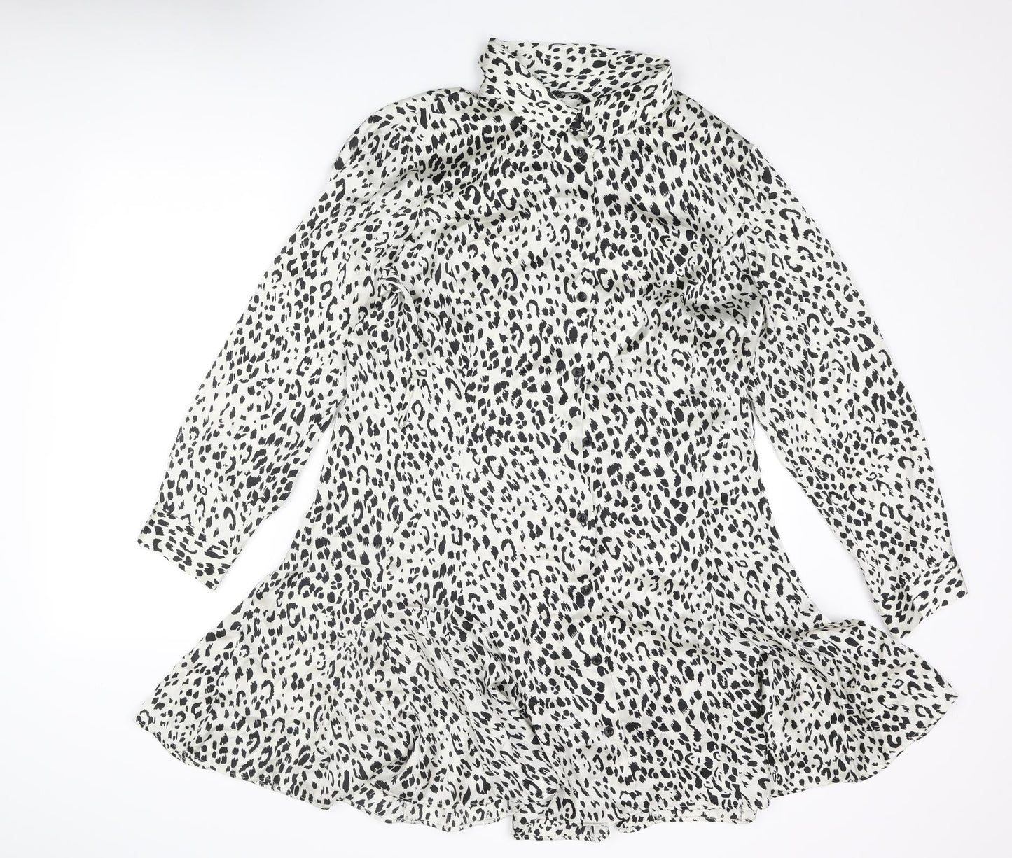 Zara Womens Ivory Animal Print Polyester Shirt Dress Size XL Collared Button - Cheetah Print