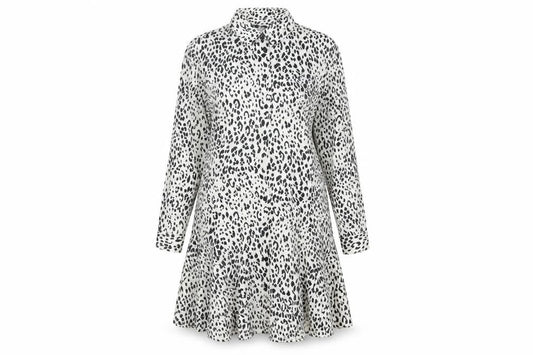 Zara Womens Ivory Animal Print Polyester Shirt Dress Size XL Collared Button - Cheetah Print