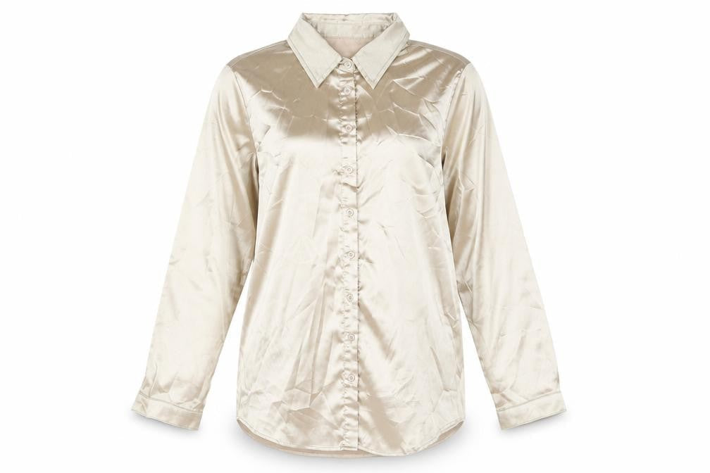 PRETTYLITTLETHING Womens Gold Polyester Basic Button-Up Size S Collared