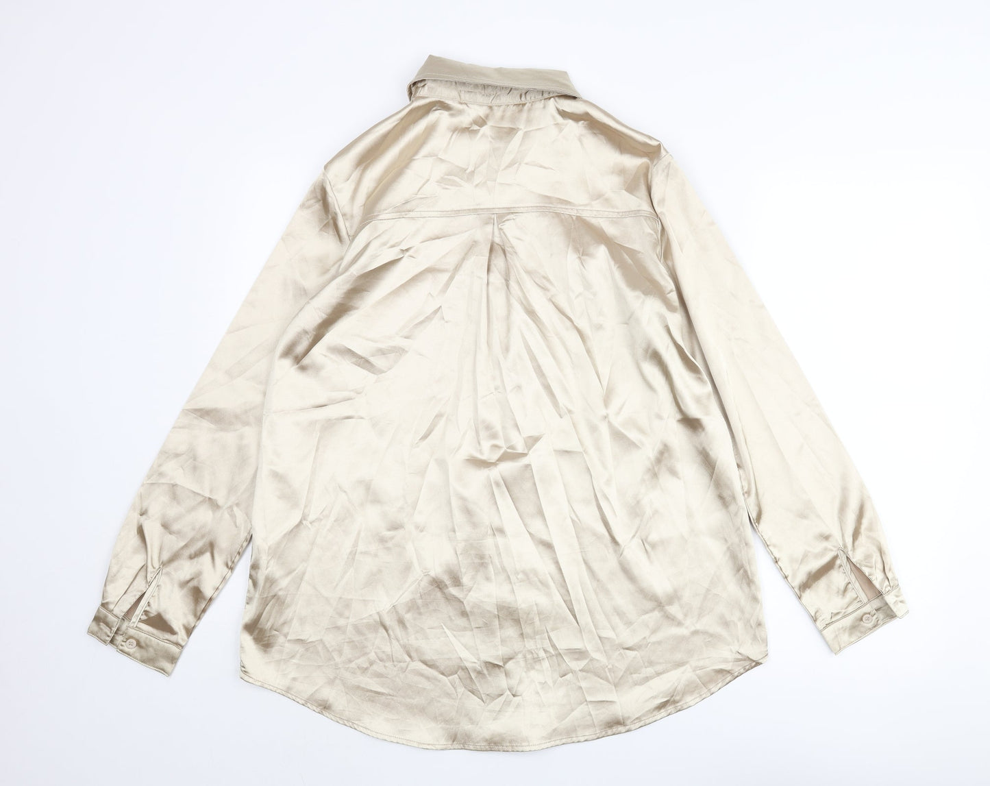 PRETTYLITTLETHING Womens Gold Polyester Basic Button-Up Size S Collared