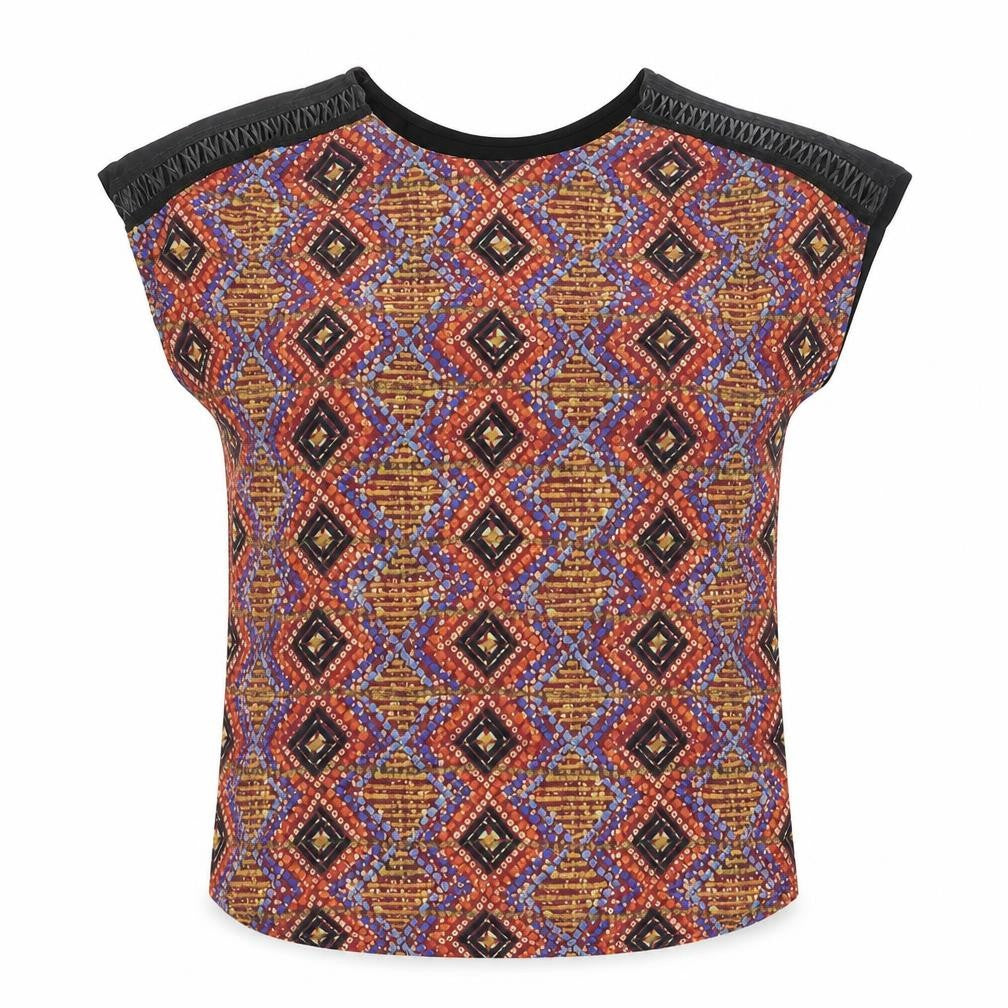 Indigo Womens Multicoloured Polyester Basic Blouse Size 10 Round Neck - Geometric Front Print