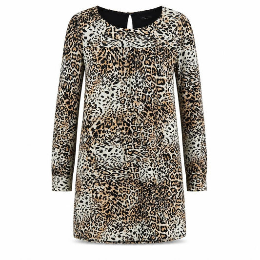 Dorothy Perkins Womens Beige Animal Print Viscose Mini Size 10 Round Neck Button - Leopard Print
