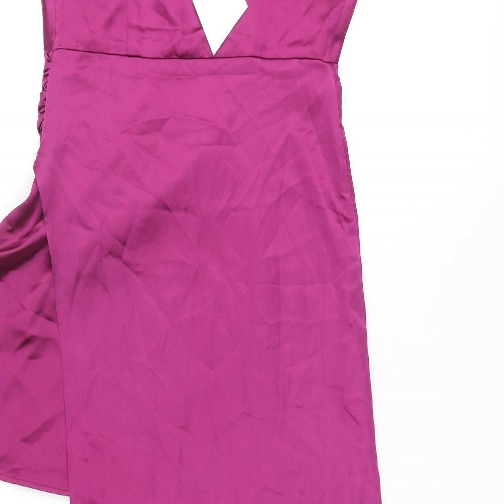 purple slip dress zara Zara Purple Ditzy Floral Print Satin Textured Tie Straps Mini Cami Sli Brie