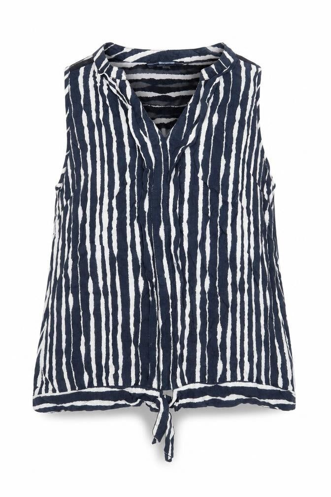 NEXT Womens Blue Striped Viscose Basic Blouse Size 10 V-Neck - Knot Detail