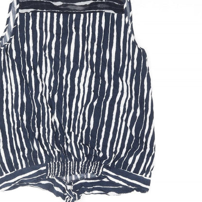Next Womens Blue Striped Viscose Basic Blouse Size 10 V-Neck - Knot Detail