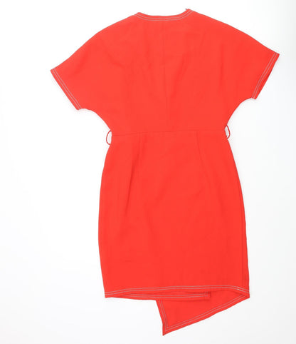 Next Womens Red Polyester Shift Size 10 V-Neck Zip