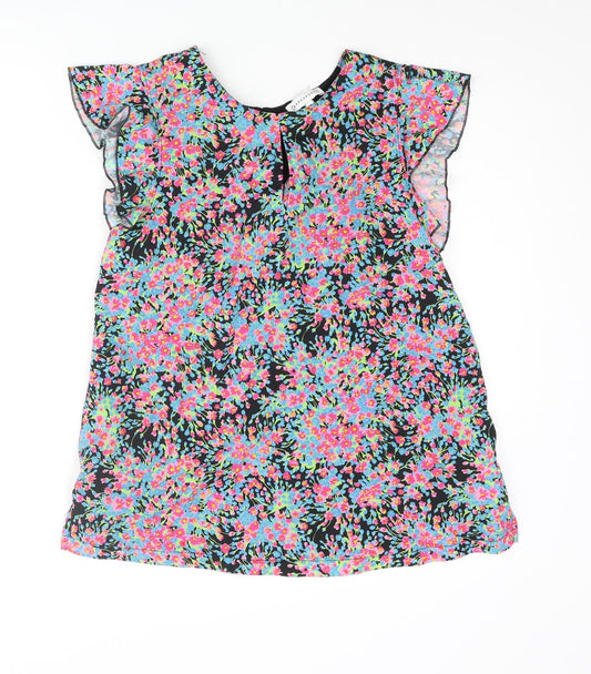 Warehouse Womens Multicoloured Polyester Basic Blouse Size 12 Round Neck - Frill Sleeve Floral Front