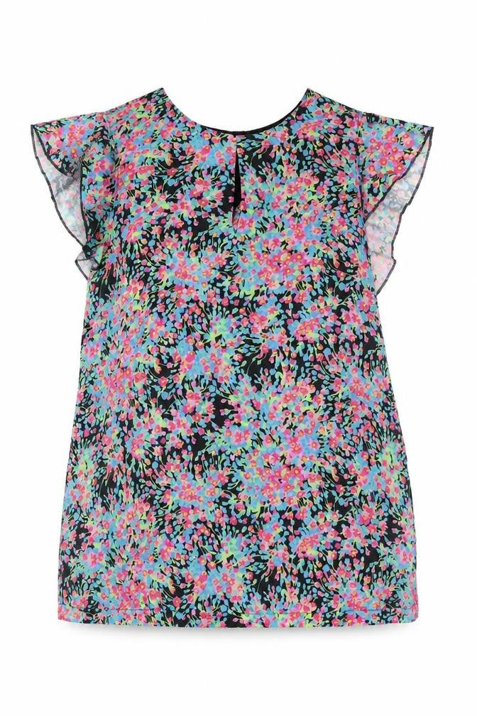 Warehouse Womens Multicoloured Polyester Basic Blouse Size 12 Round Neck - Frill Sleeve Floral Front