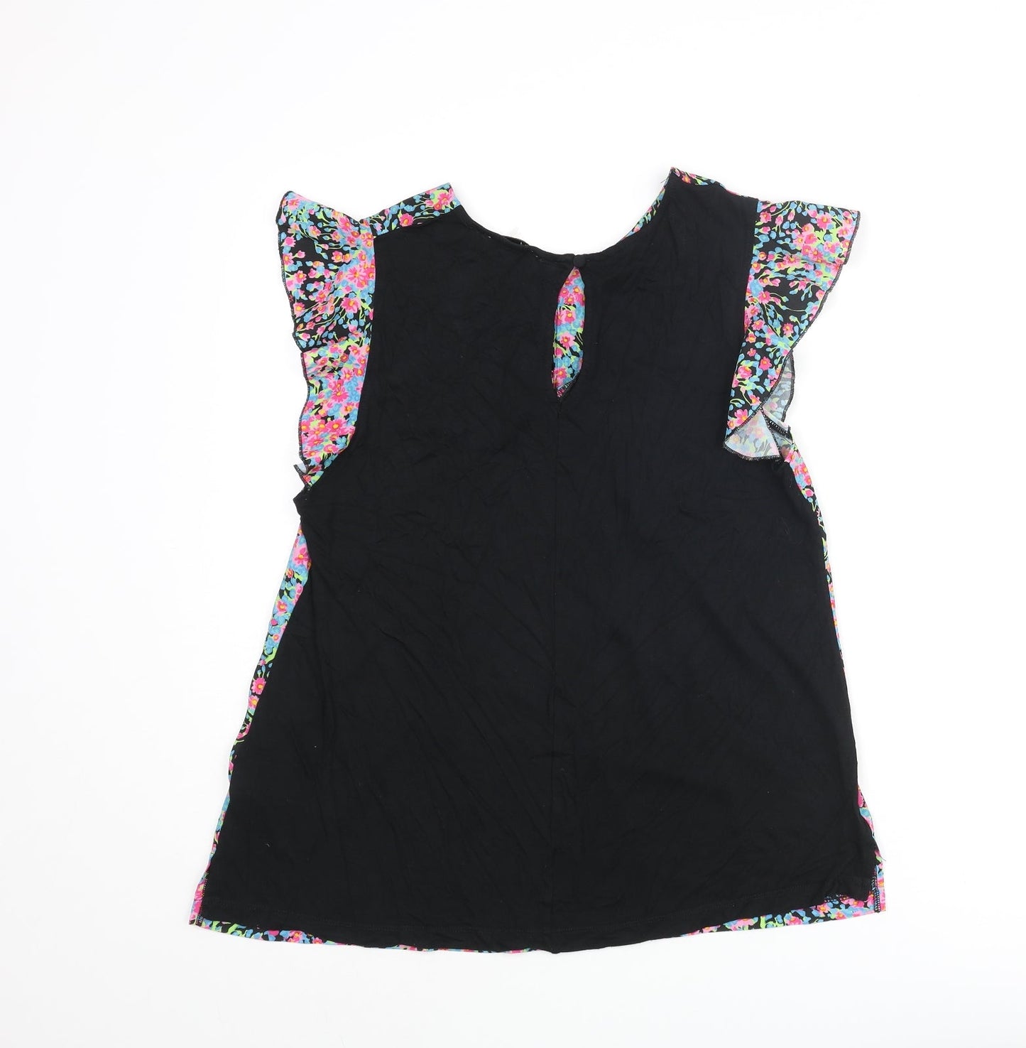 Warehouse Womens Multicoloured Polyester Basic Blouse Size 12 Round Neck - Frill Sleeve Floral Front