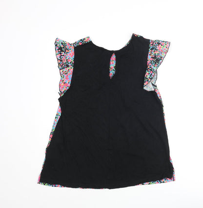 Warehouse Womens Multicoloured Polyester Basic Blouse Size 12 Round Neck - Frill Sleeve Floral Front