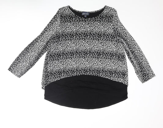 Saloos Womens Black Geometric Nylon Basic Blouse Size 16 Round Neck - Layered