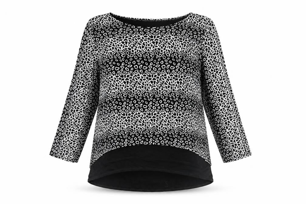 Saloos Womens Black Geometric Nylon Basic Blouse Size 16 Round Neck - Layered