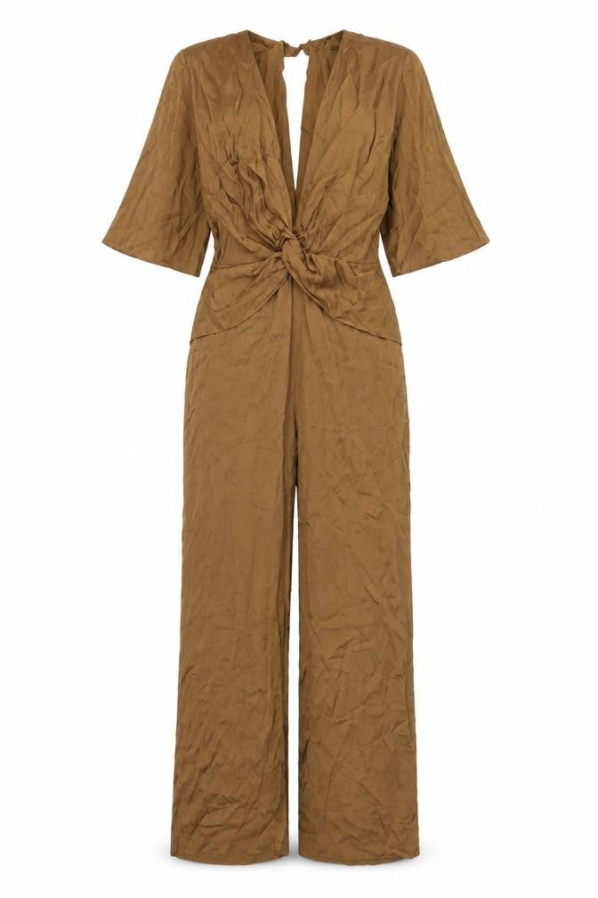 Zara Womens Brown Polyester Jumpsuit One-Piece Size S L29 in Zip - Knot Detail