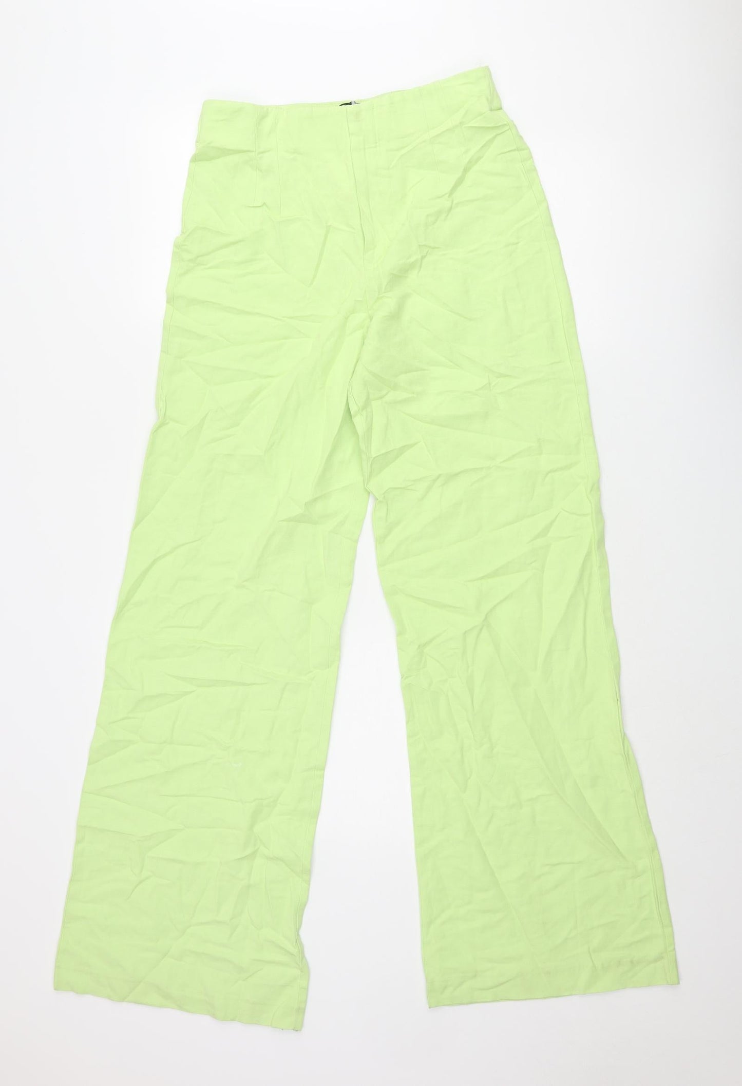 Zara Womens Green Polyester Trousers Size M L34 in Regular Zip