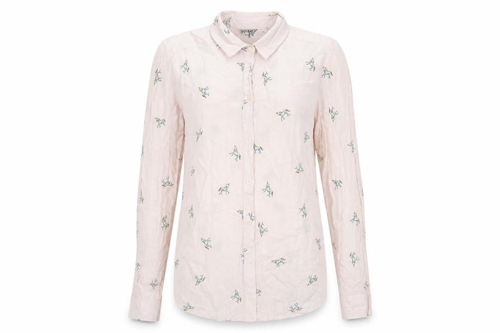 Topshop Womens Pink Geometric Viscose Basic Button-Up Size 6 Collared - Unicorn Pattern