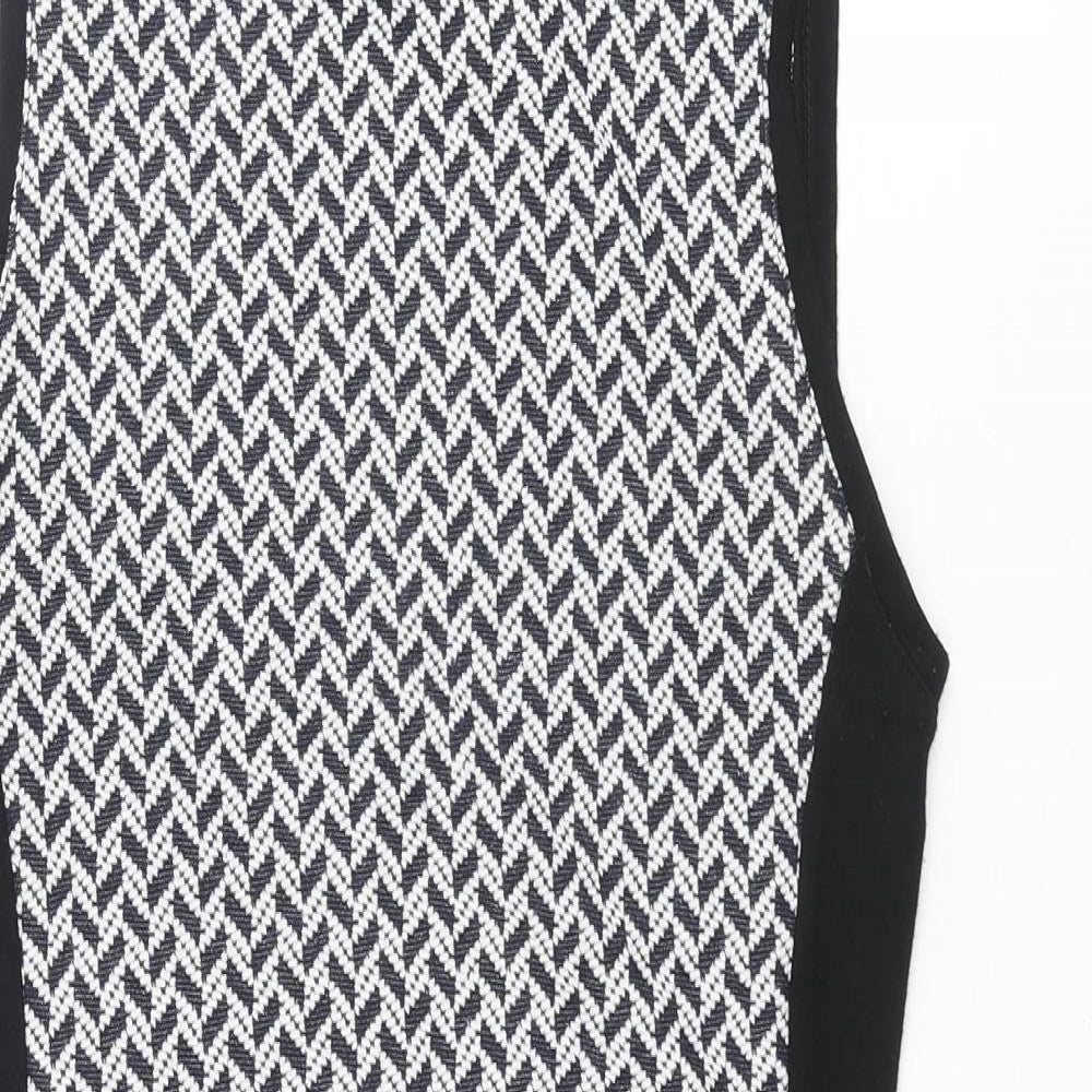Select Womens Black Geometric Polyester Bodycon Size 10 Round Neck Pullover - Zip