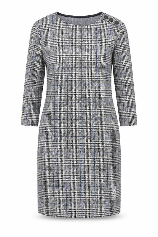 Mango Womens Black Check Polyester Bodycon Size M Round Neck Pullover - Button Detail