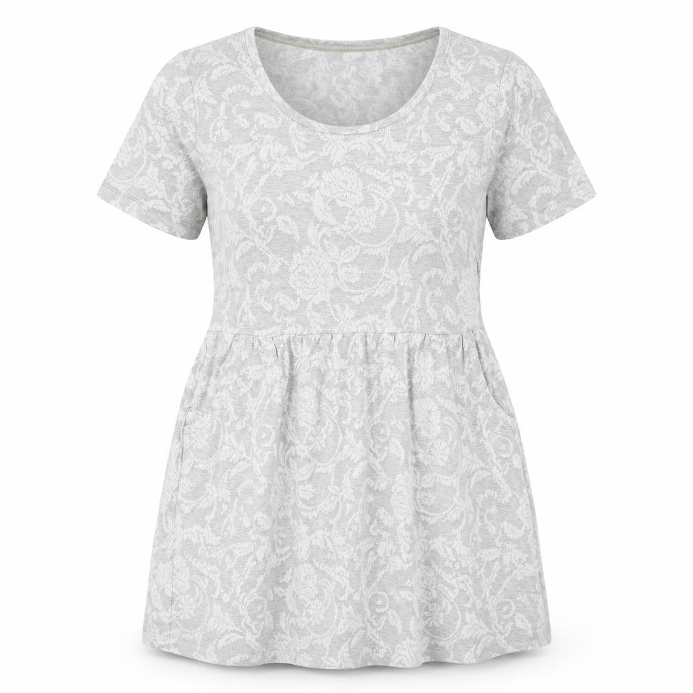 Indigo Womens Grey Floral Cotton A-Line Size 14 Round Neck Pullover