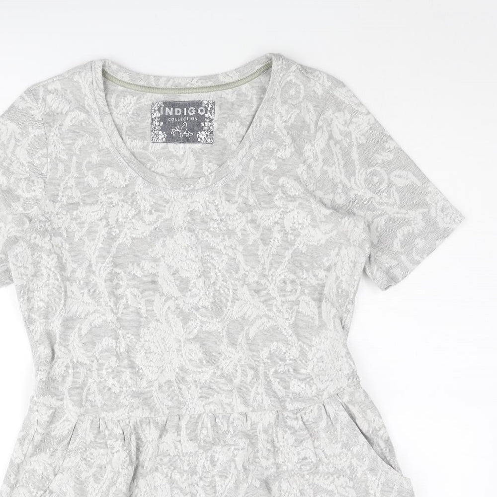 Indigo Womens Grey Floral Cotton A-Line Size 14 Round Neck Pullover