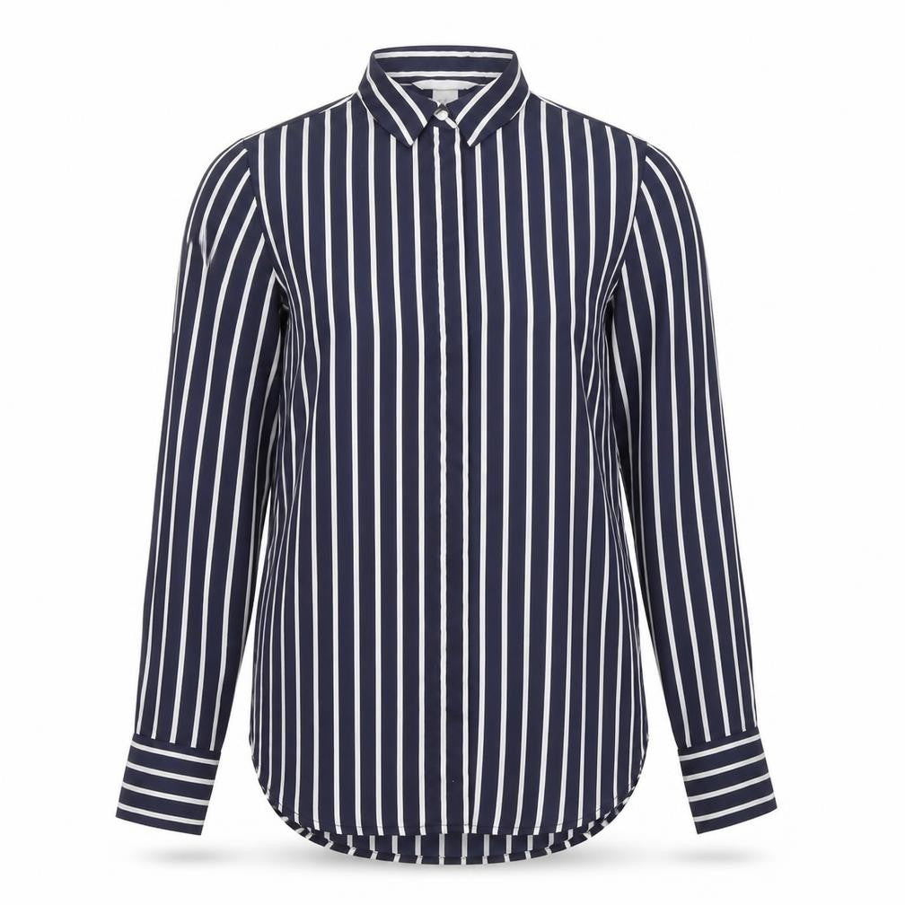 H&M Womens Blue Striped Polyester Basic Button-Up Size 8 Collared