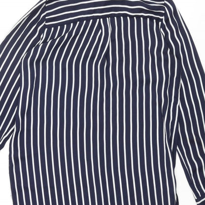 H&M Womens Blue Striped Polyester Basic Button-Up Size 8 Collared