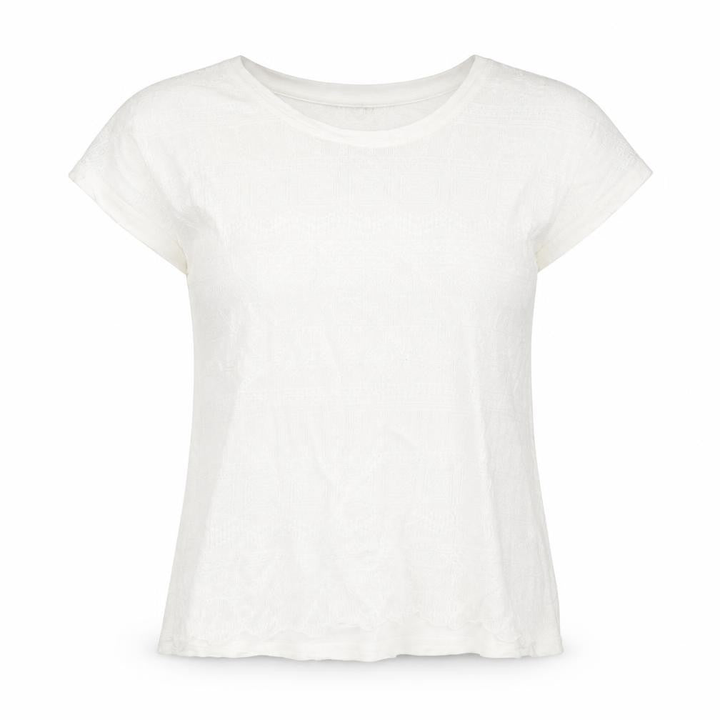 Indigo Womens Ivory Cotton Basic Blouse Size 10 Round Neck - Lace Front