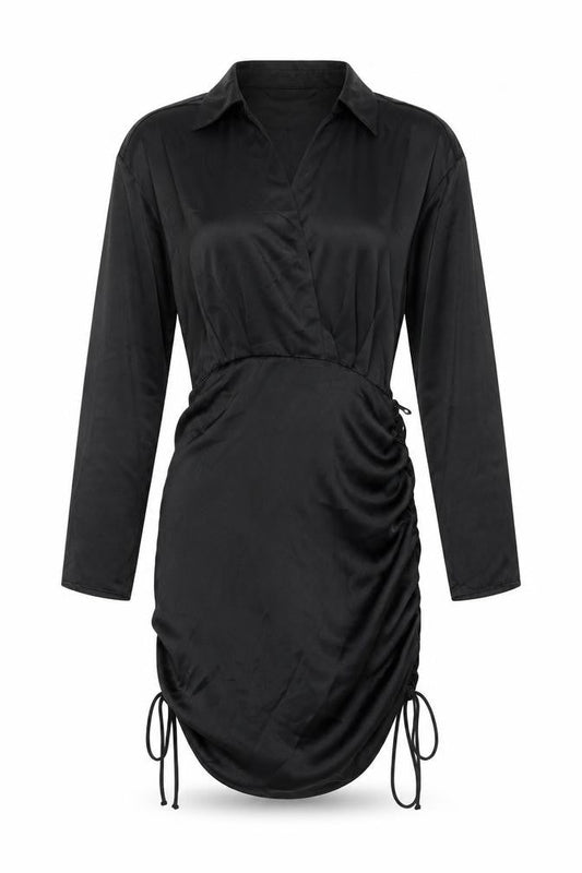 Zara Womens Black Polyester Shirt Dress Size M Collared Zip - Drawstring Hem