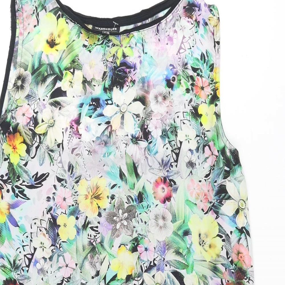 Warehouse Womens Multicoloured Viscose Camisole Blouse Size 12 Round Neck - Floral Front Print