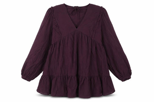 Zara Womens Purple Viscose A-Line Size M V-Neck Tie - Smocked Frill