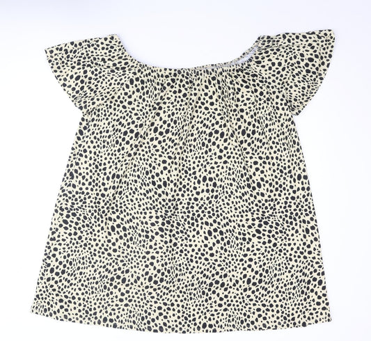 ASOS Womens Yellow Animal Print Polyester A-Line Size 14 Boat Neck Pullover - Smocked Cheetah Print