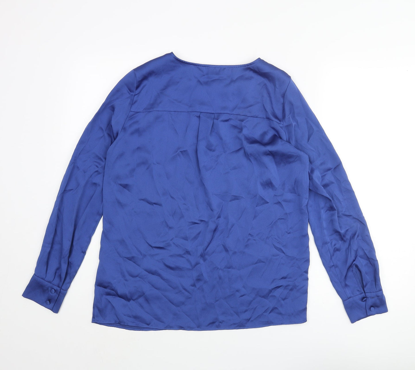 H&M Womens Blue Polyester Basic Blouse Size 10 Round Neck - Keyhole Neck
