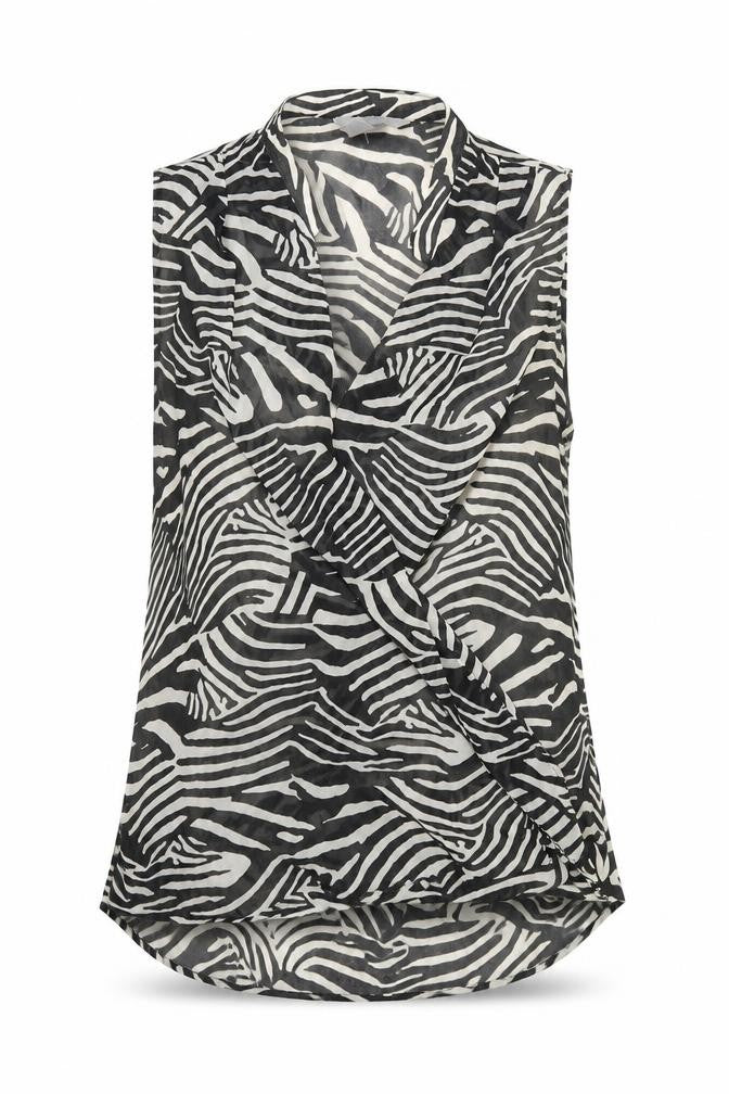 H&M Womens Black Animal Print Polyester Basic Blouse Size 8 V-Neck - Wrap Style Zebra Print