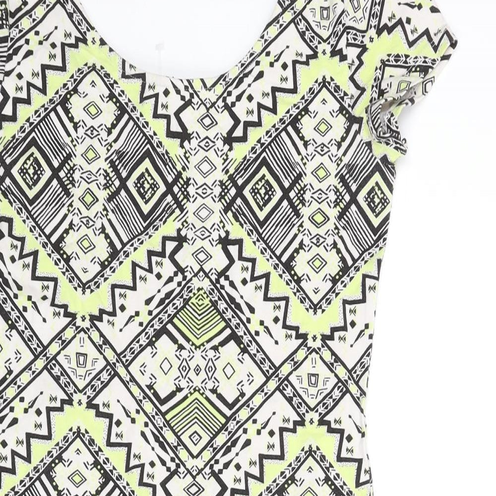 New Look Womens Multicoloured Geometric Cotton Bodycon Size 14 Scoop Neck Pullover