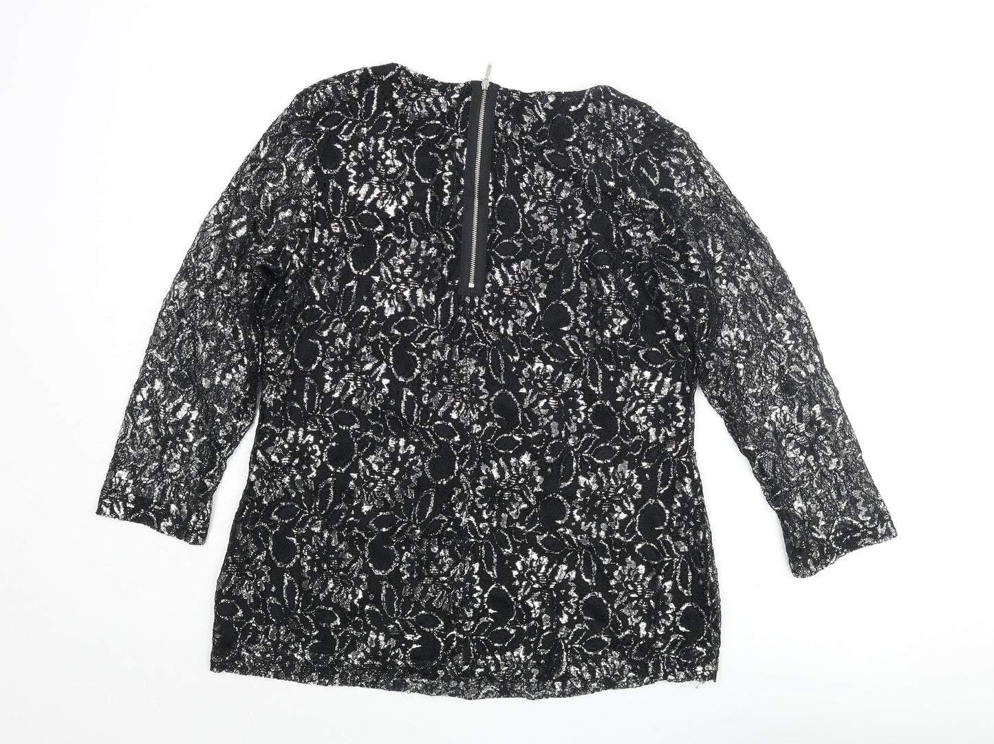Changes By Together Womens Black Polyester Basic Blouse Size 12 Round Neck