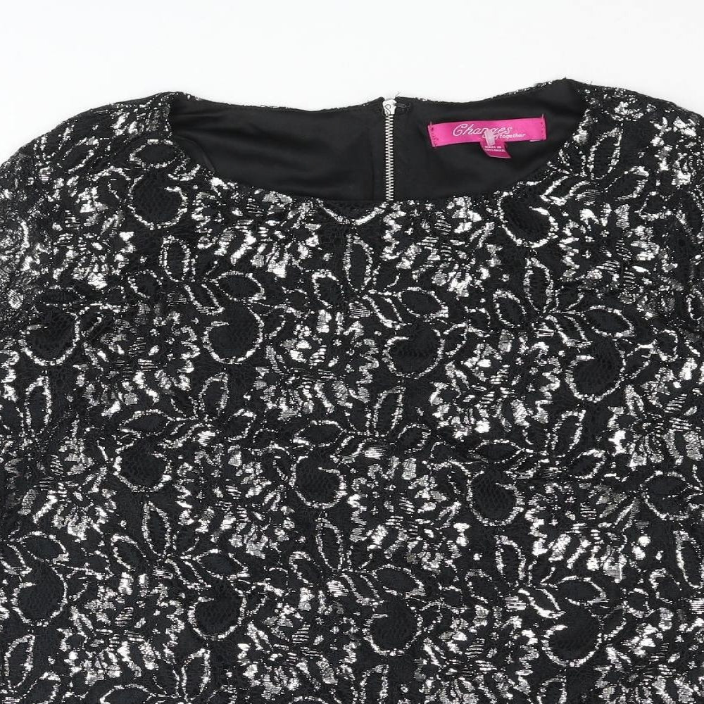 Changes By Together Womens Black Polyester Basic Blouse Size 12 Round Neck