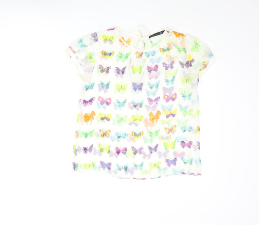 Zara Womens Multicoloured Geometric Polyester Basic Blouse Size M Round Neck - Butterfly Print