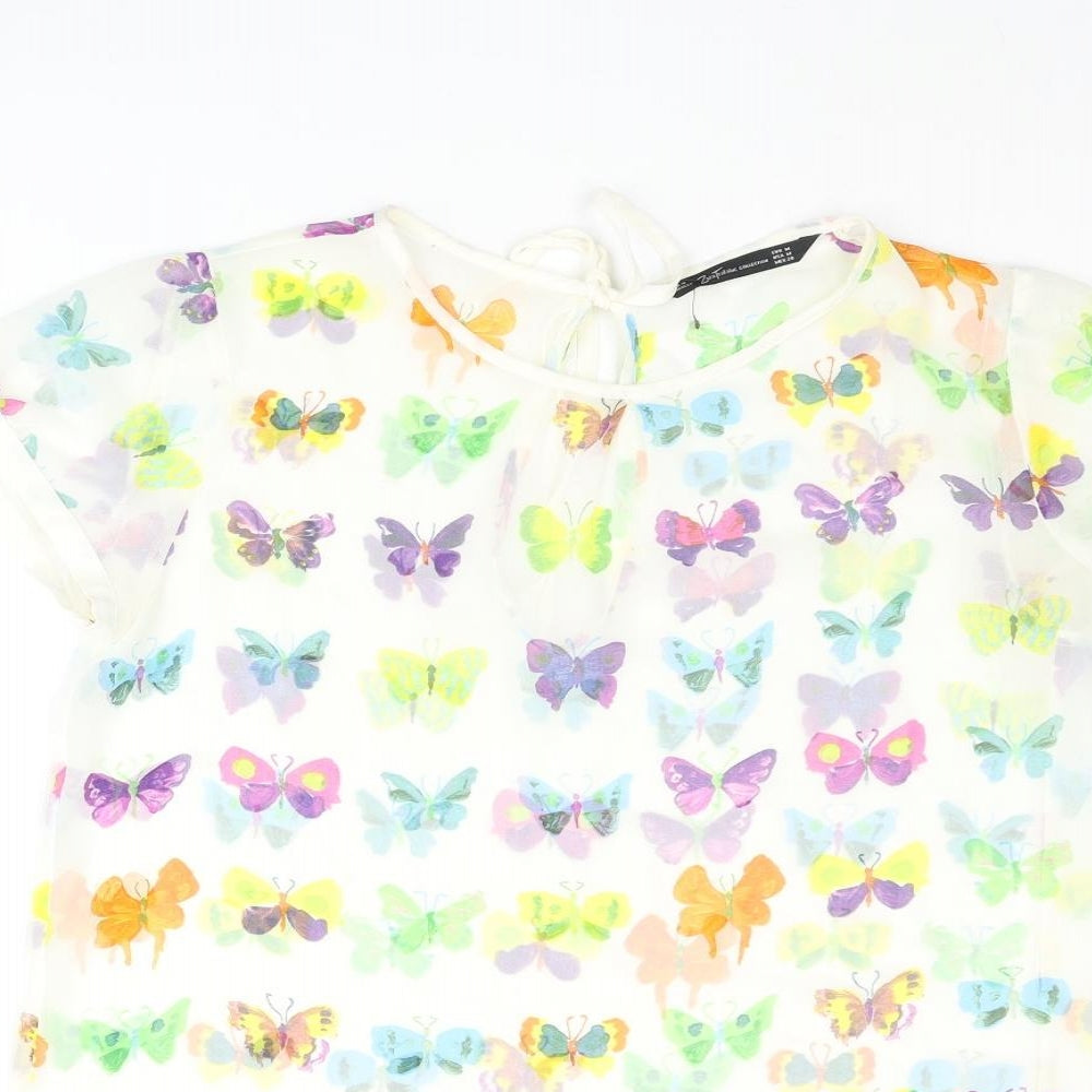 Zara Womens Multicoloured Geometric Polyester Basic Blouse Size M Round Neck - Butterfly Print