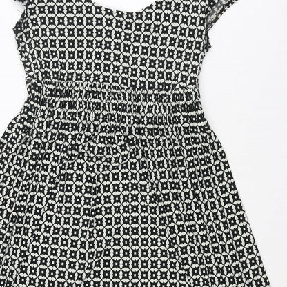 Next Womens Black Geometric Polyester A-Line Size 8 Scoop Neck Pullover