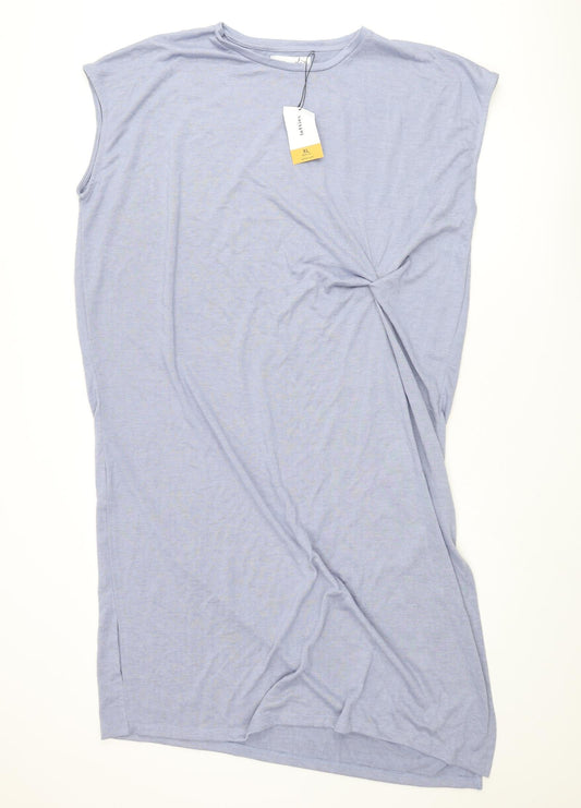 Lefties Womens Blue Polyester Jumper Dress Size XL Round Neck Pullover - Knot Detail