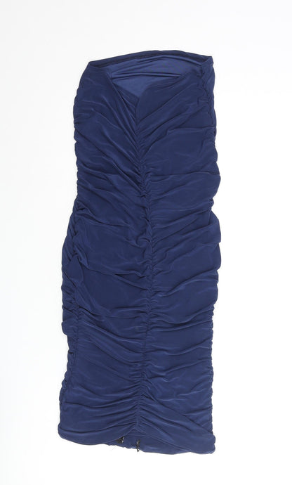 PRETTYLITTLETHING Womens Blue Polyester Bodycon Size 10 Sweetheart Pullover - Rouched