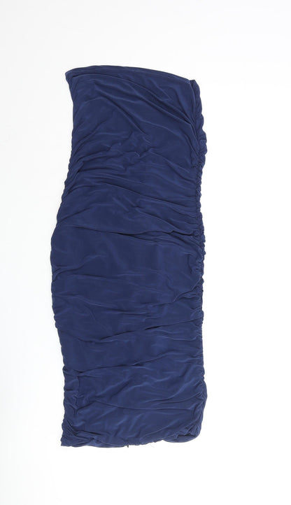 PRETTYLITTLETHING Womens Blue Polyester Bodycon Size 10 Sweetheart Pullover - Rouched