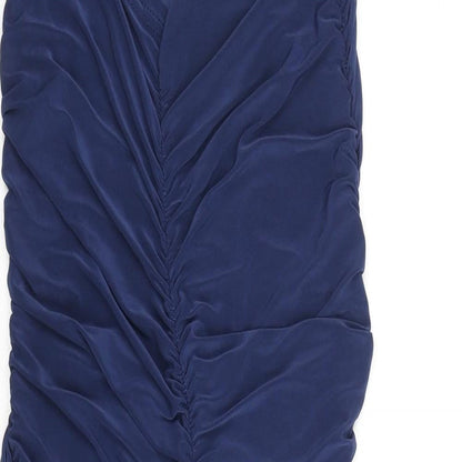 PRETTYLITTLETHING Womens Blue Polyester Bodycon Size 10 Sweetheart Pullover - Rouched