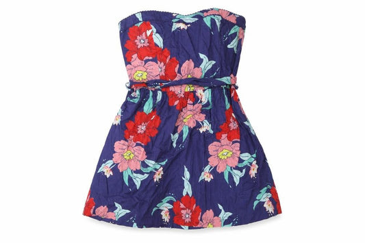 Floozie Womens Multicoloured Floral Cotton Fit & Flare Size 12 Square Neck Zip - Belted