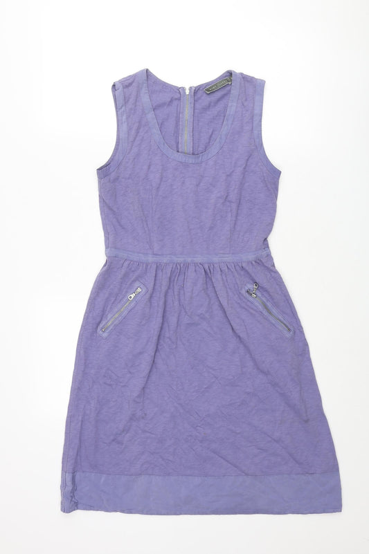 Mint Velvet Womens Purple Cotton Shift Size 8 Scoop Neck Zip - Zip Pockets
