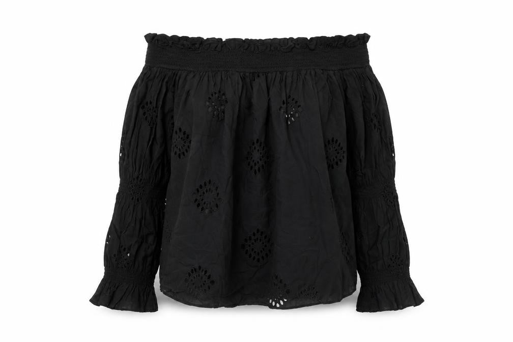 Zara Womens Black Cotton Basic Blouse Size S Round Neck - Frill Lace
