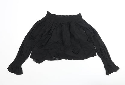 Zara Womens Black Cotton Basic Blouse Size S Round Neck - Frill Lace