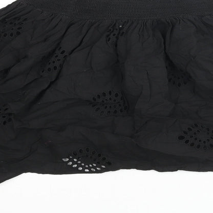 Zara Womens Black Cotton Basic Blouse Size S Round Neck - Frill Lace