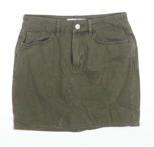 New Look Girls Green Cotton Mini Skirt Size 11 Years Regular Zip